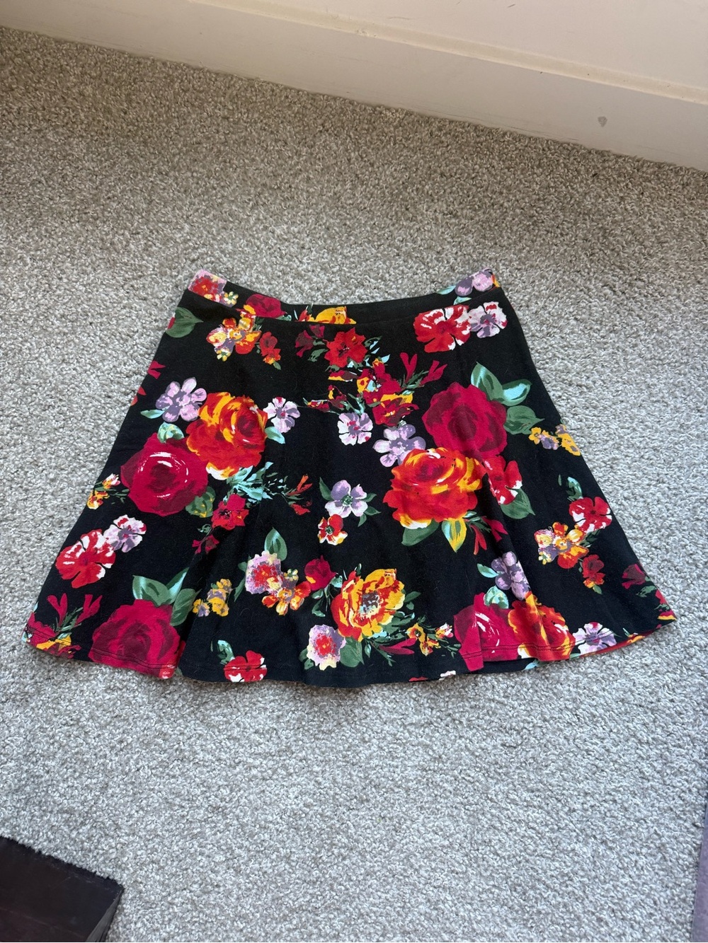 Black Circle Skirt with Red & Yellow Floral Print